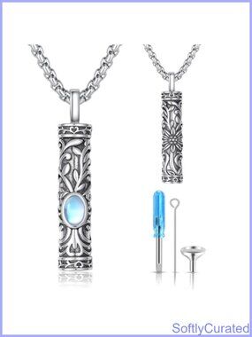 925 Sterling Silver Skull Urn Necklace Moonstone Cremation Memorial Pendant